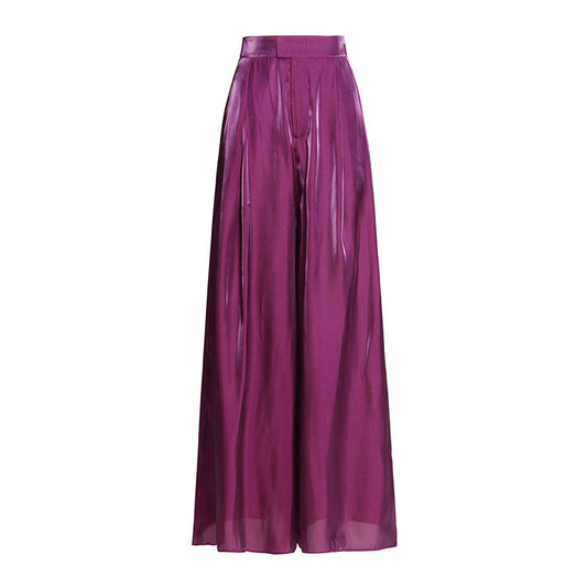 Purple Thin Satin Dress Autumn Large Long Leg High Waist Wide Leg Pants Women