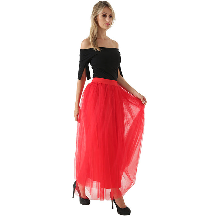 Women 4 Layers 100 Mesh Half-Length Long Skirt Tulle Skirt Gauze Skirt