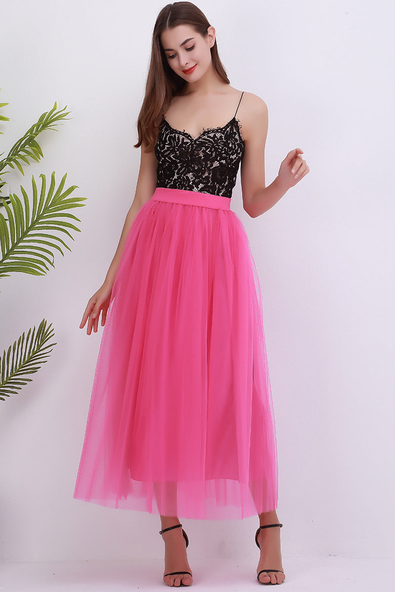 Women 4 Layers 100 Mesh Half-Length Long Skirt Tulle Skirt Gauze Skirt