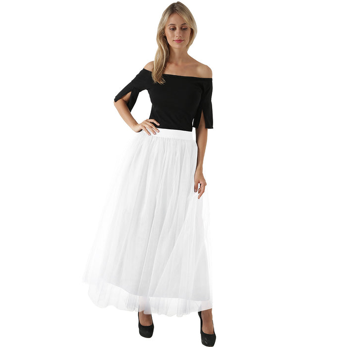 Women 4 Layers 100 Mesh Half-Length Long Skirt Tulle Skirt Gauze Skirt