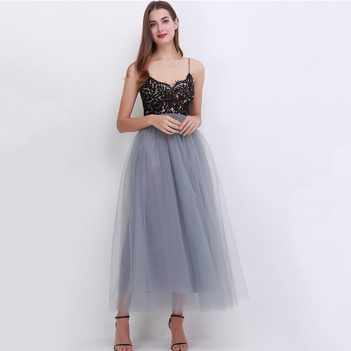 Women 4 Layers 100 Mesh Half-Length Long Skirt Tulle Skirt Gauze Skirt