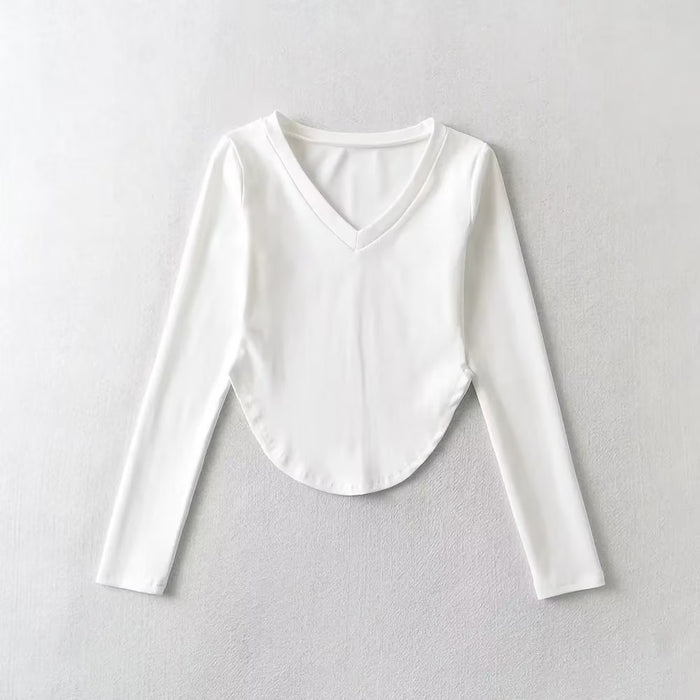 Early Autumn Thin Square Collar Irregular Asymmetric Inner Bottoming Shirt Slim Fit Slimming T shirt Long Sleeve Top Women