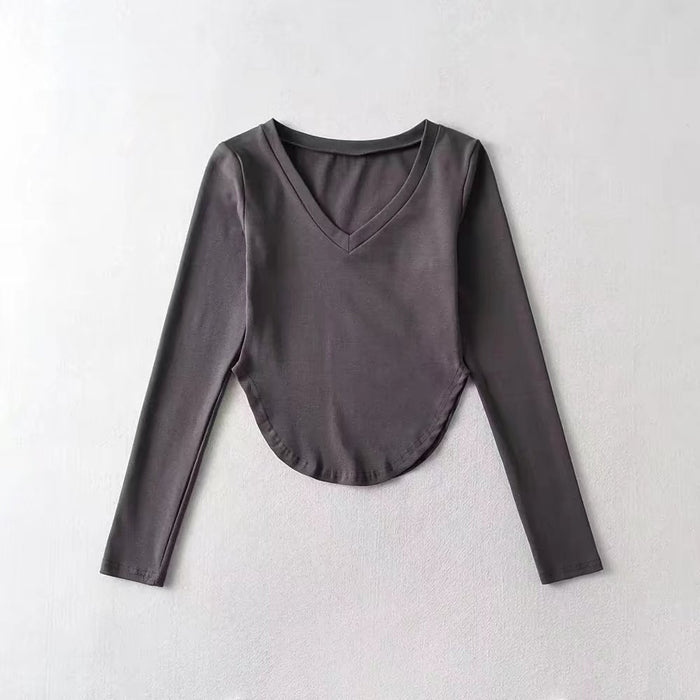 Early Autumn Thin Square Collar Irregular Asymmetric Inner Bottoming Shirt Slim Fit Slimming T shirt Long Sleeve Top Women