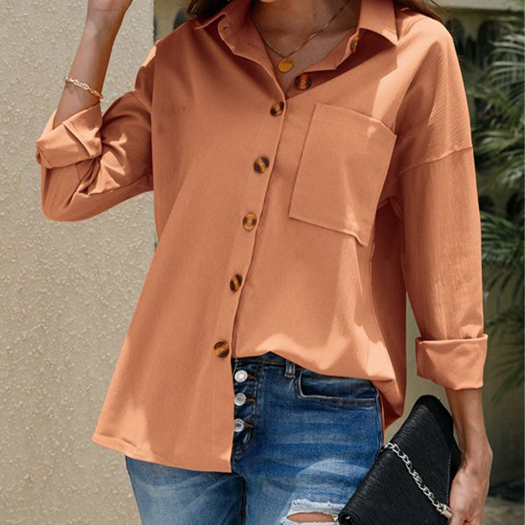 Fall Women Clothing Solid Color Casual Plus Size Long Sleeve Shirt Top Women
