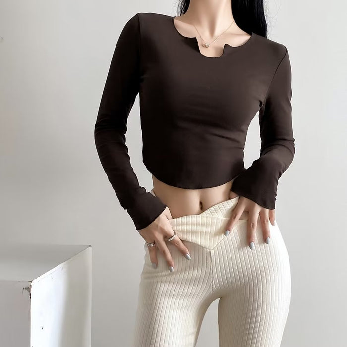 Autumn Blogger Fungus Long Sleeve Bottoming Shirt Stretch Slim Fit Solid Color T shirt Top