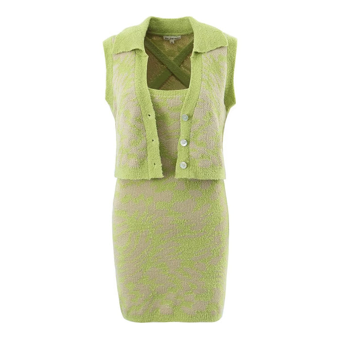 Autumn Knitted Collared Shell Button Vest Jacket Knitted Sheath Dress