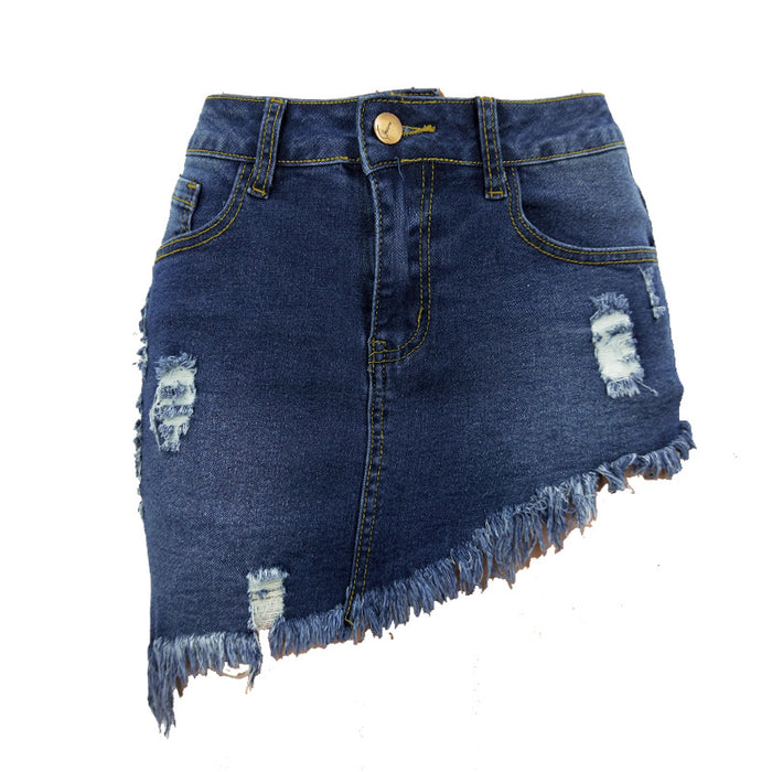 Spring Summer Women Ripped Irregular Asymmetric Denim Skirt Women Summer