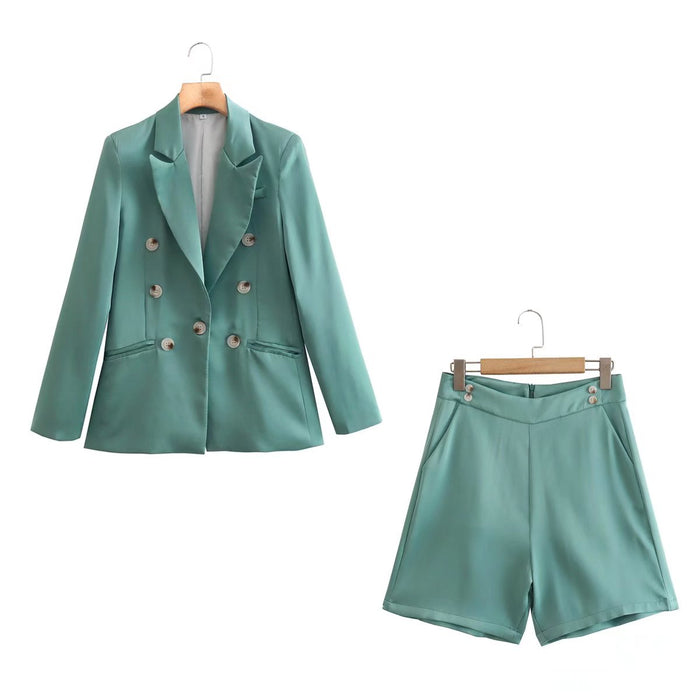 Summer Women Clothing Office Blazer Fastener Decoration High Waist Shorts