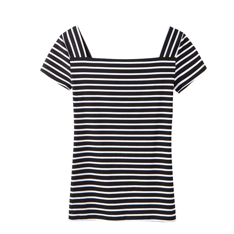 Spring Summer Women T-shirt Striped Horizontal T-shirt Women Knit Shirt