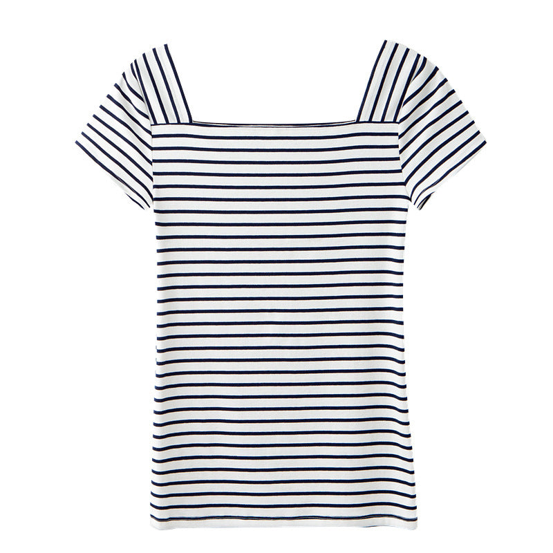 Spring Summer Women T-shirt Striped Horizontal T-shirt Women Knit Shirt