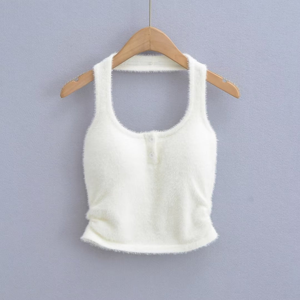 Sexy Flat Collar Short Cropped Exposed Plush Camisole Summer