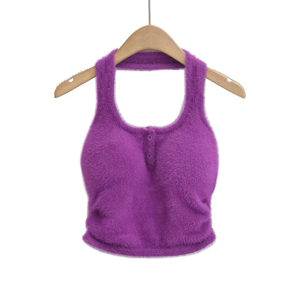 Sexy Flat Collar Short Cropped Exposed Plush Camisole Summer