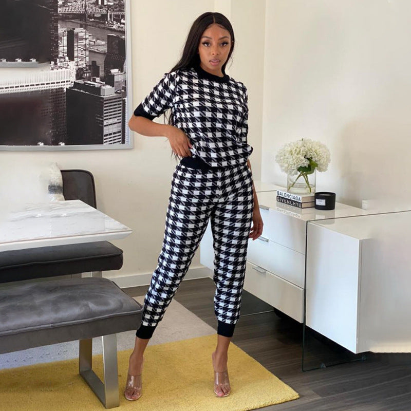 Black White Plaid Sports Two Piece Suit Tight Sexy