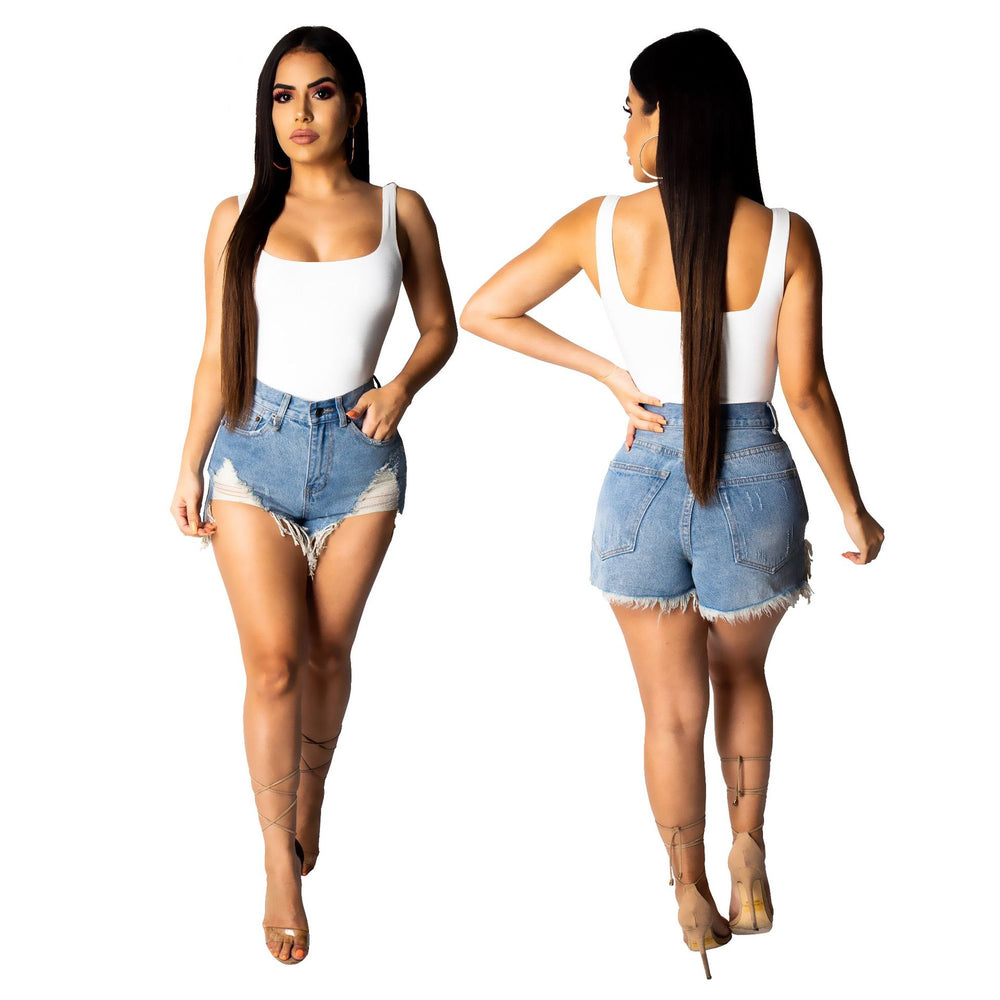 Fashionable Sexy All Match Burrs Slimming Women Denim Loose Shorts