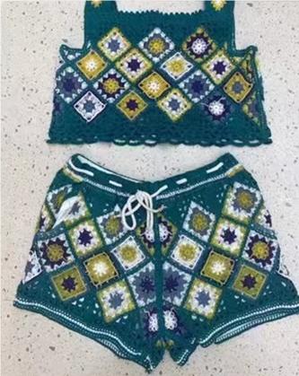 Fashion Suit Embroidered Lattice Top High Waist Embroidered Shorts Two Piece Set