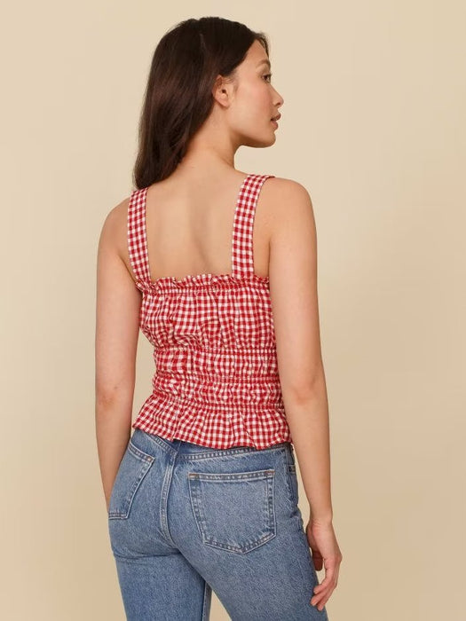 Early Spring French Sweet Ruffled Elastic Pleated Red Small Plaid Wide Brimmed Short Strap