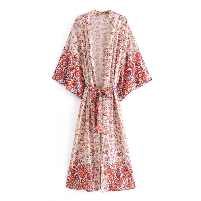 Autumn Positioning Floral Kimono Cardigan Bohemian Vacation Beach Dress Blouse Kimono