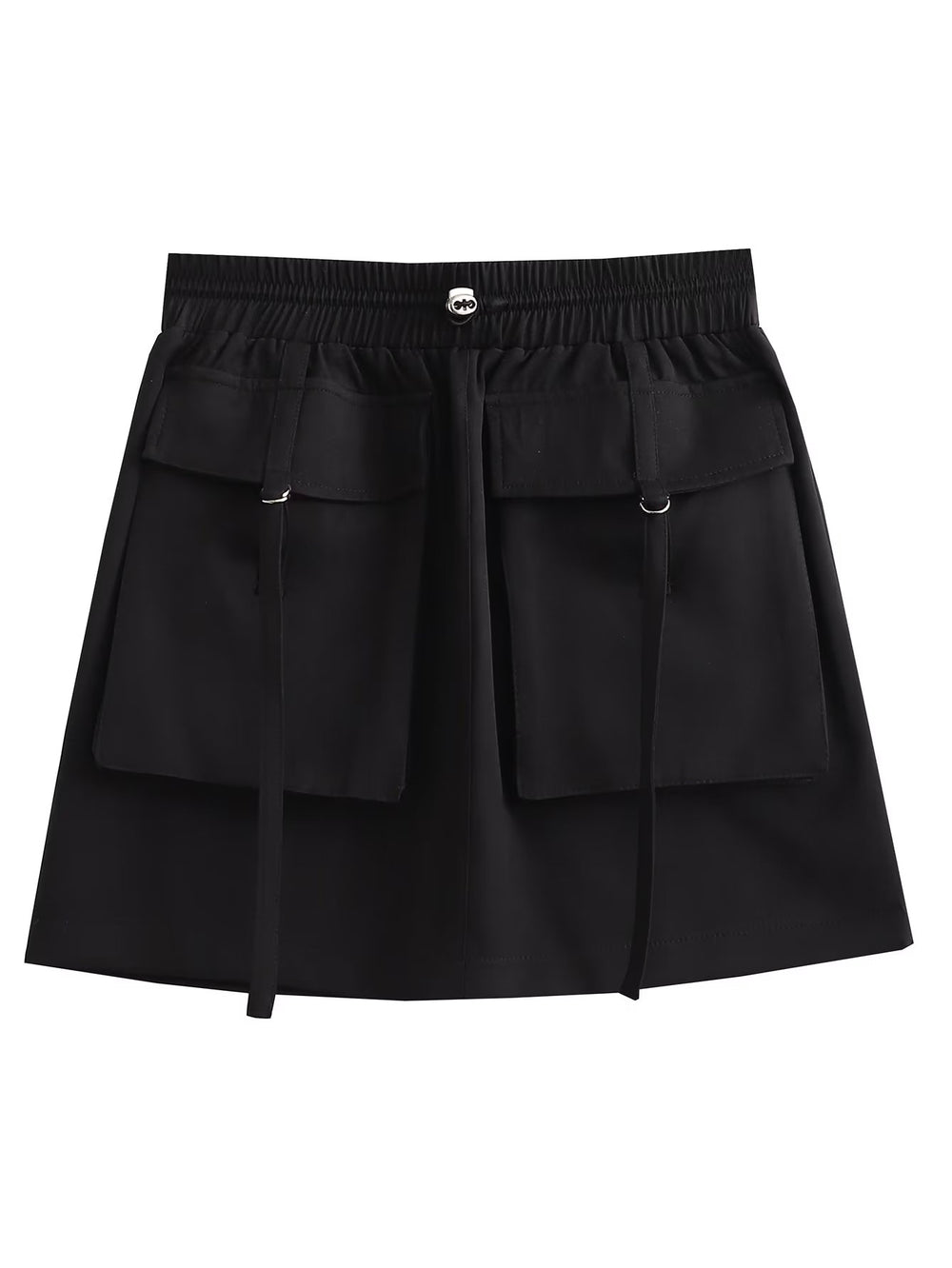 Autumn Elastic Waist Drawstring Double Pocket Tooling Mini Skirt