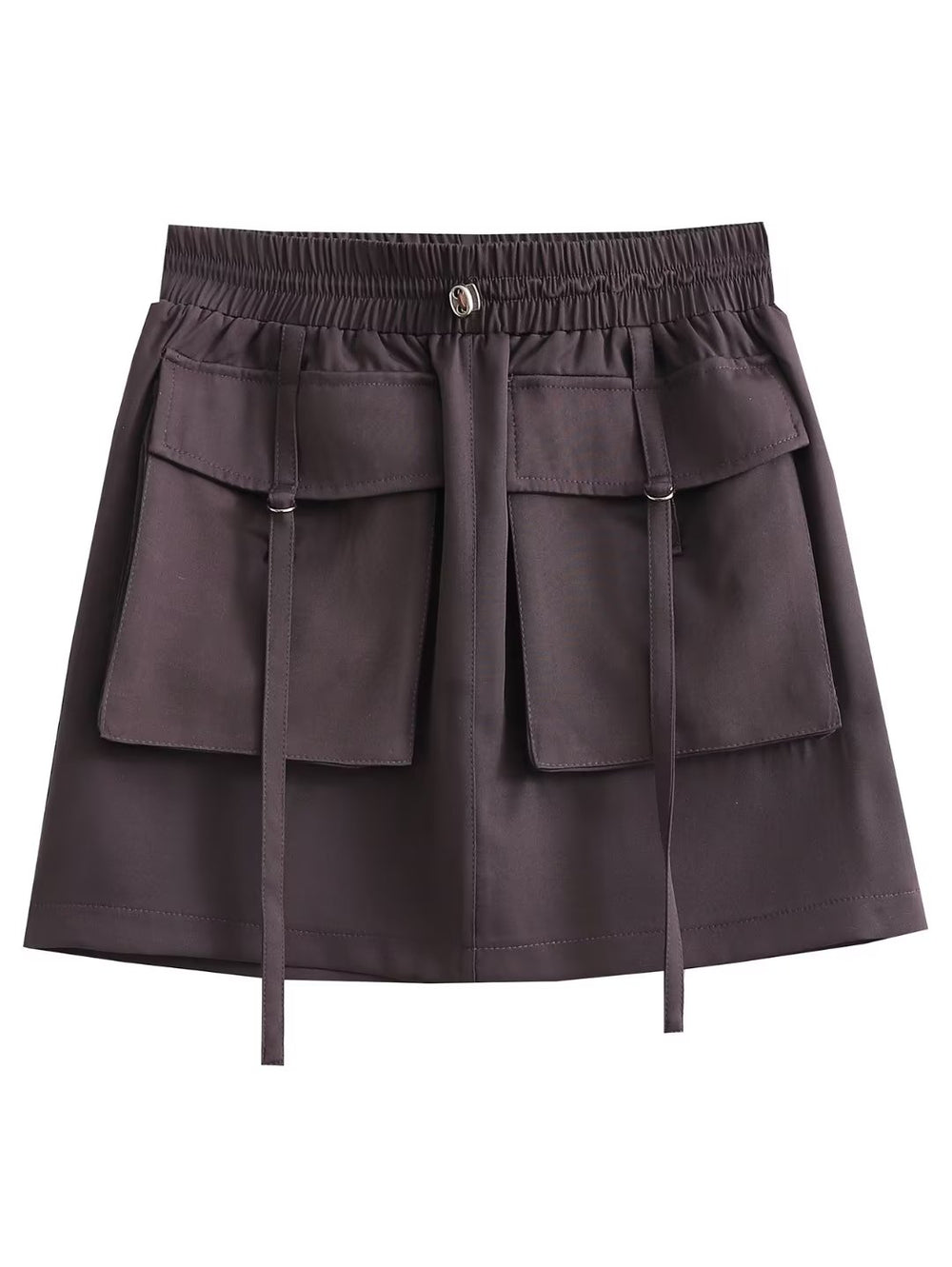 Autumn Elastic Waist Drawstring Double Pocket Tooling Mini Skirt