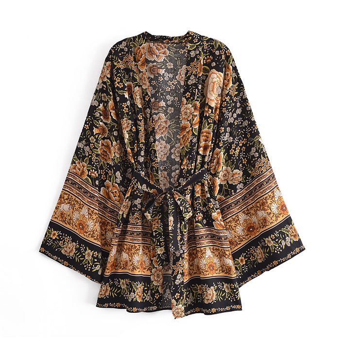 Summer Wind Women Positioning Floral Belt Kimono Jacket Kimono