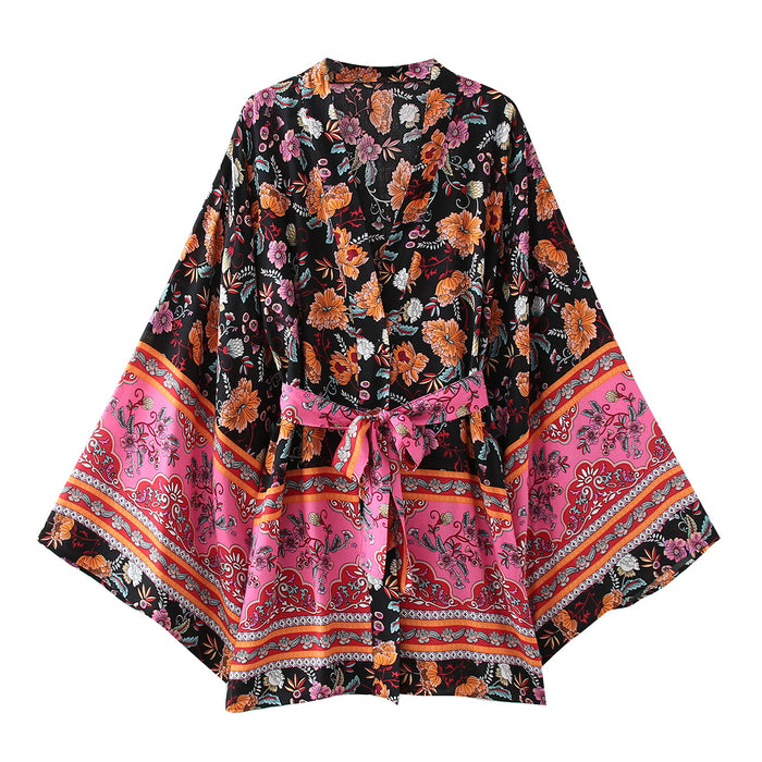 Summer Wind Women Positioning Floral Belt Kimono Kimono