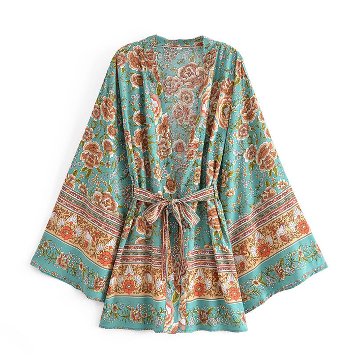 Spring Rayon Positioning Printing Loose Vacation Kimono