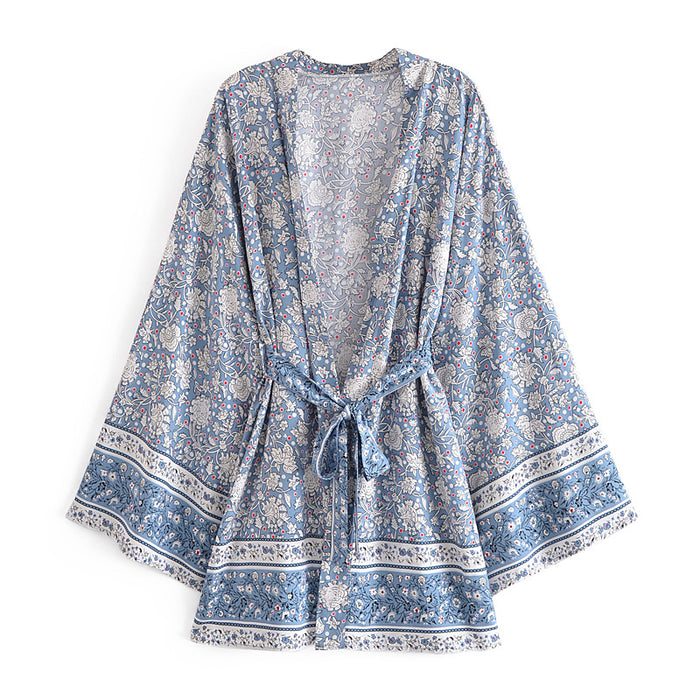 Rayon Positioning Printing Kimono Loose Vacation Kimono