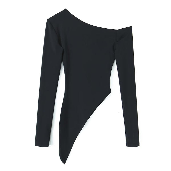 Sexy off the Shoulder Irregular Asymmetric Hem Sweater Autumn Personality Slim Fit Bottoming Shirt