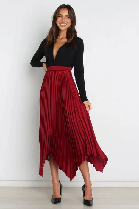 Solid Color Sun Pleated Elastic High Waist Casual All Matching Women Clothing Dress