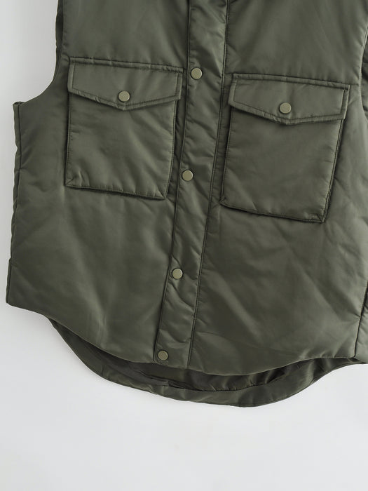 Spring Summer Cotton Padded Jacket Work Vest Army Green Vest Cardigan