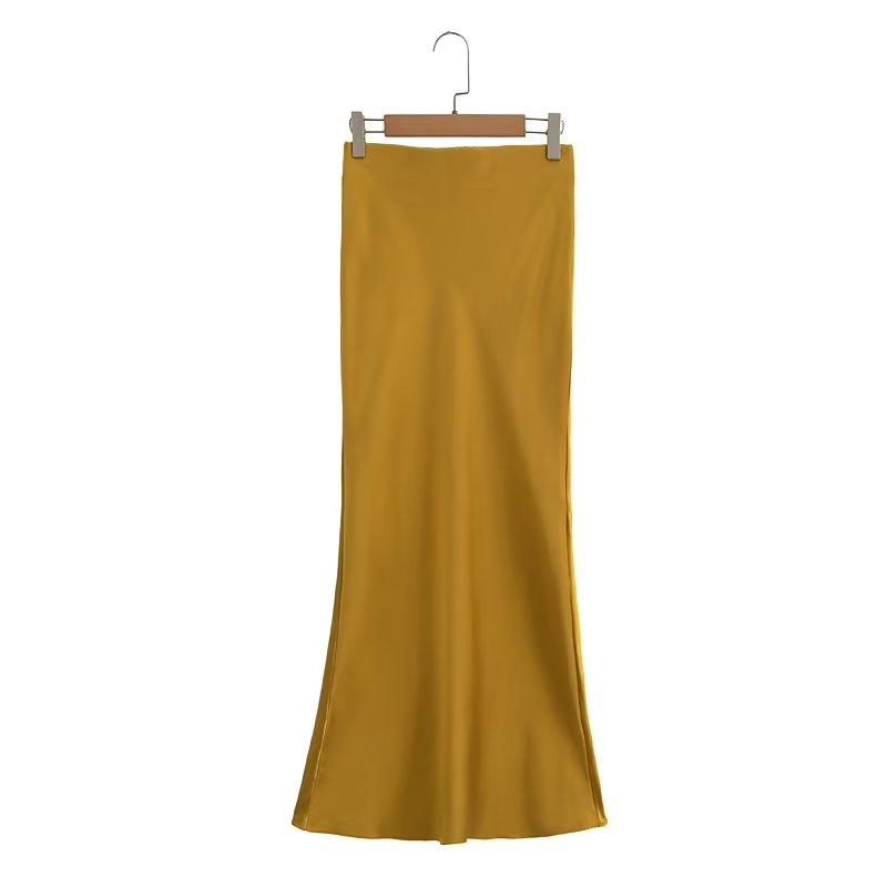 Women Clothing French High Waist Silk Satin Texture Casual Skirt