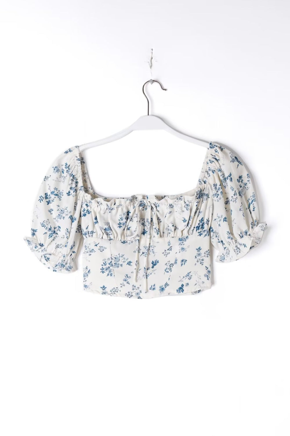 Summer Pullover Square Collar Slimming Curved Hem Short Print Women Shirt Top