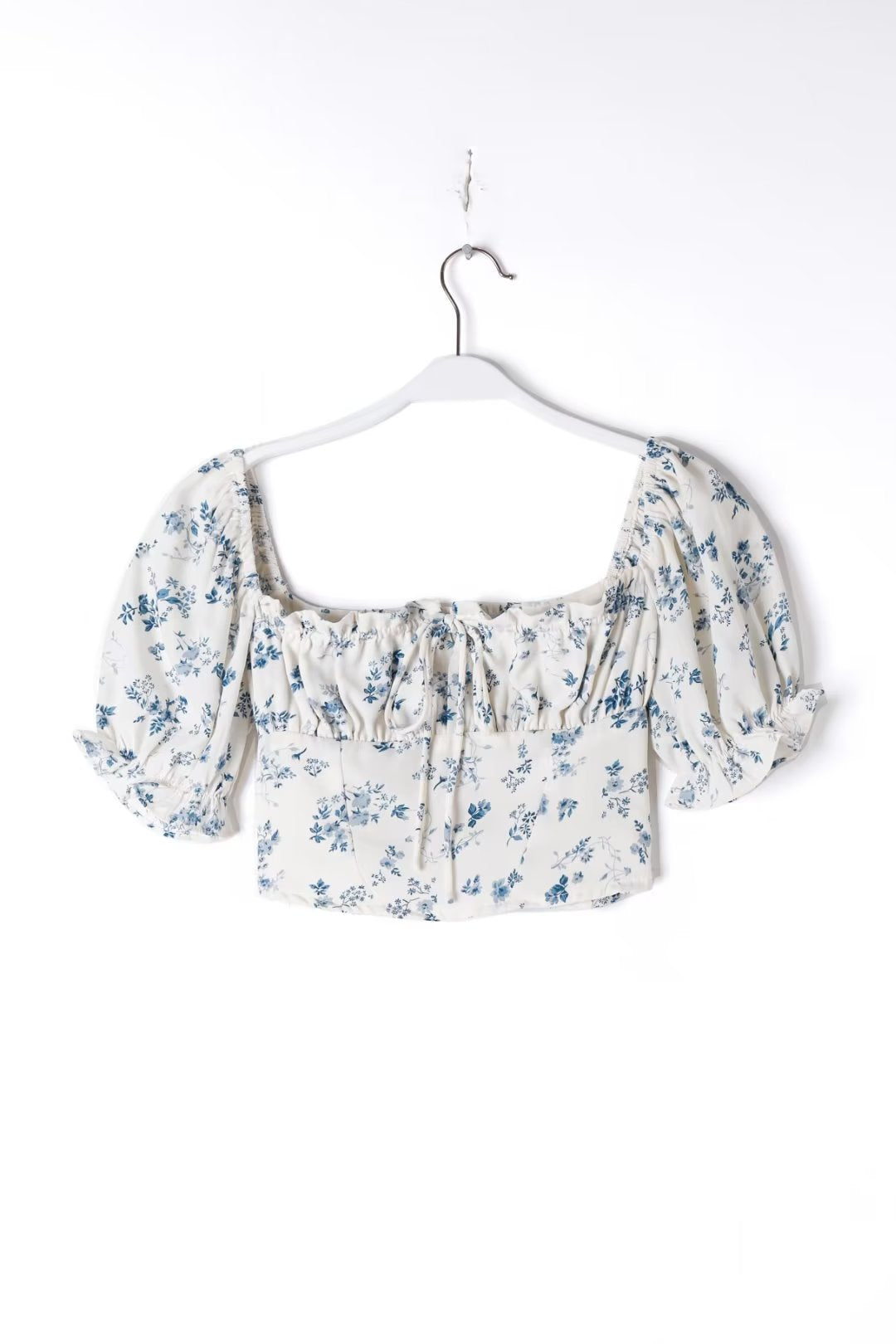 Summer Pullover Square Collar Slimming Curved Hem Short Print Women Shirt Top