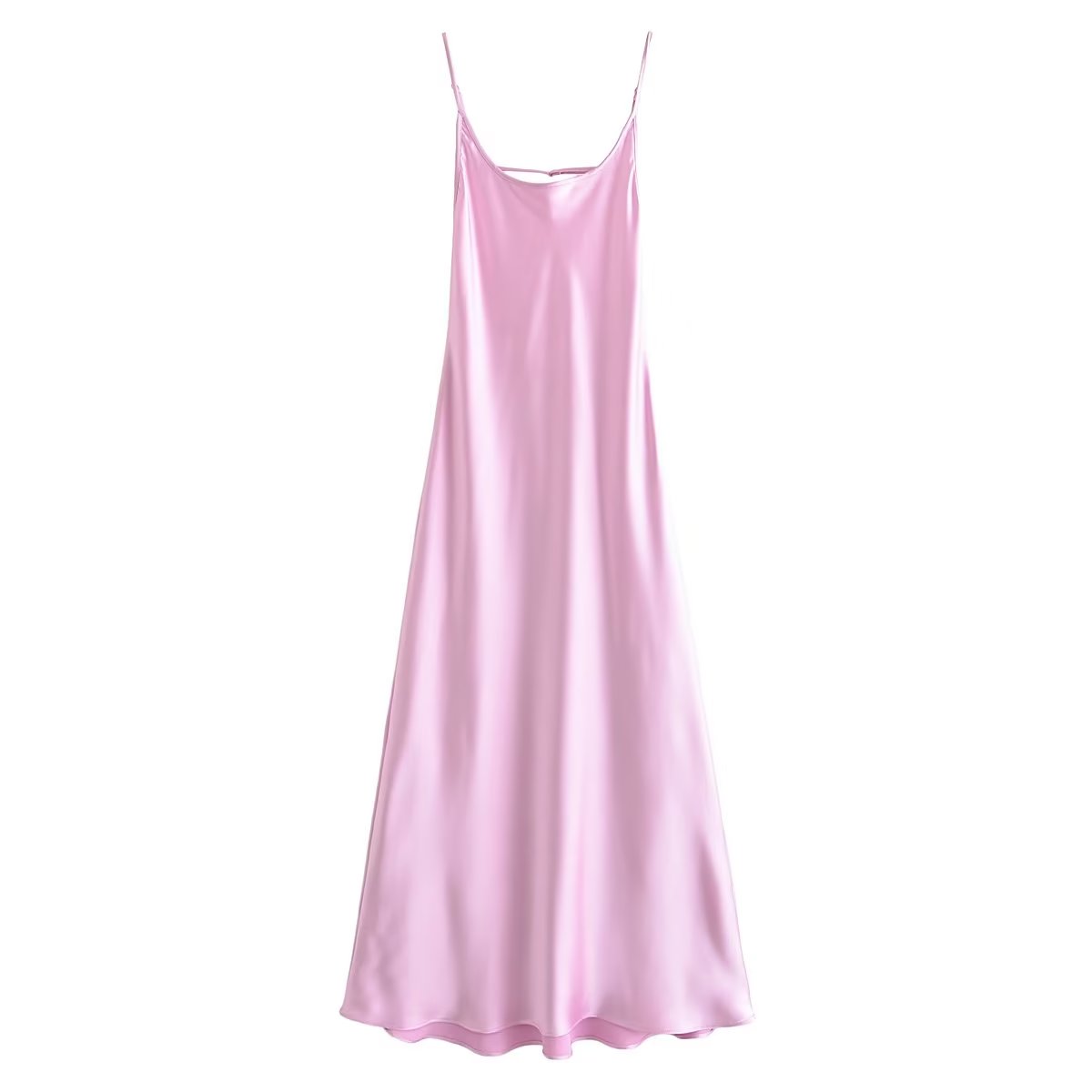 Summer Women Clothing Hollow Out Cutout Design Silk Satin Texture Split Sling Dress