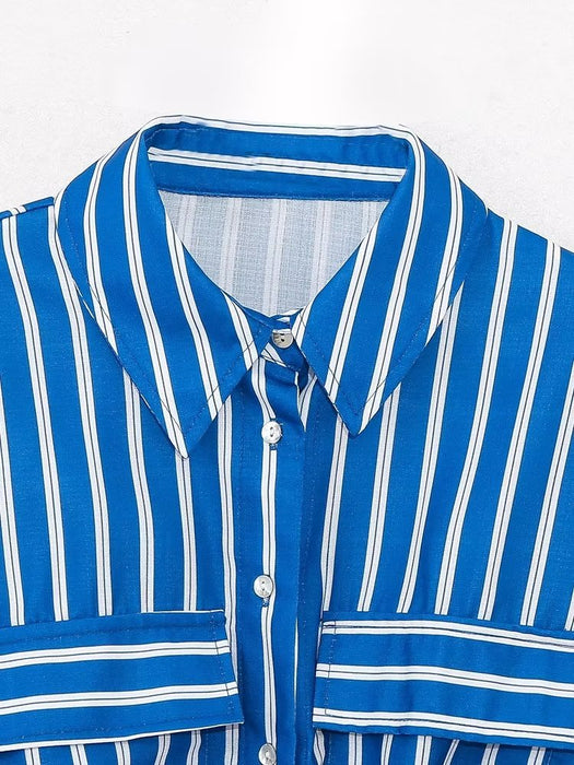 Summer Wind Women Long Sleeve Bow Tie Striped Shirt