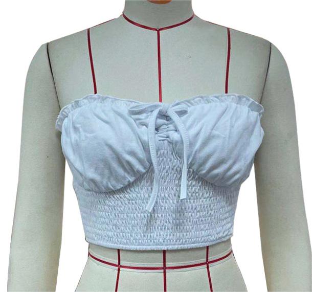 Women Clothing Summer Sexy Tube Top Backless Lace Bow Tie Cropped Top Wrapped Chest Women