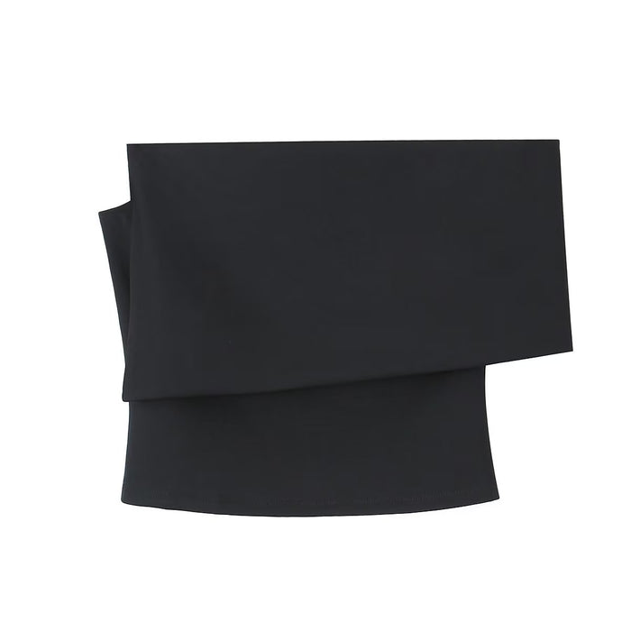 Summer Irregular Asymmetric Short Top Black Oblique Shoulder Cropped Small Top Women