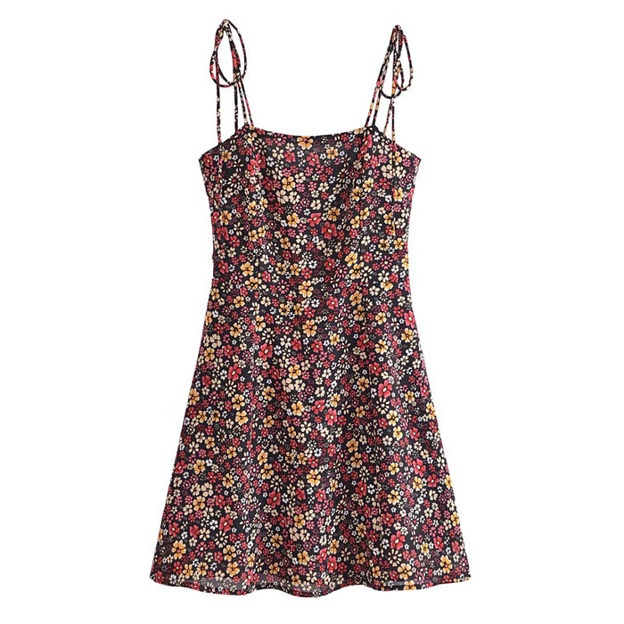 Floral Dress Summer Waist Controlled Slim Fit Slimming Small Holiday Short Dress Cami Dress