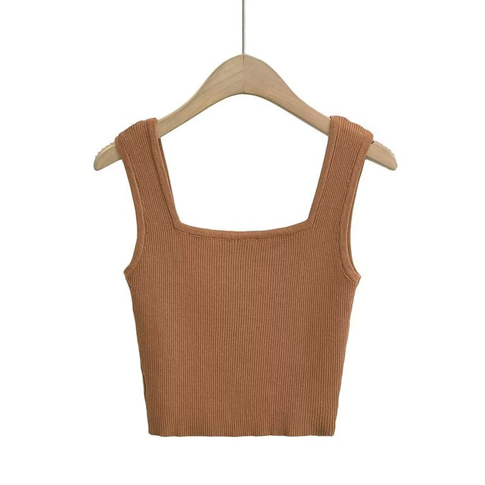 Camisole Summer Women All Match Bottoming Tight Short Square Collar Knitted Vest