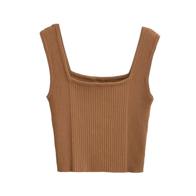 Camisole Summer Women All Match Bottoming Tight Short Square Collar Knitted Vest