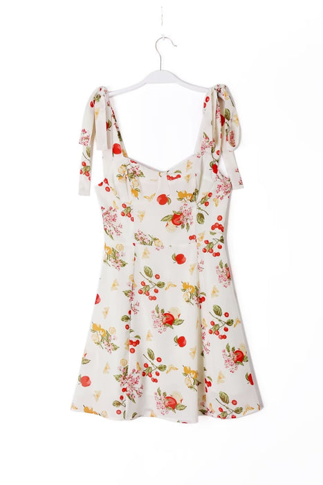 Fruit Printed Cami Dress for Women Summer Pastoral Wide Shoulder Strap Tied Spaghetti Strap Dress