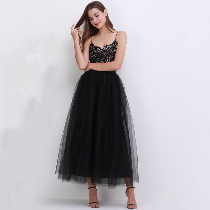 Women 4 Layers 100 Mesh Half-Length Long Skirt Tulle Skirt Gauze Skirt