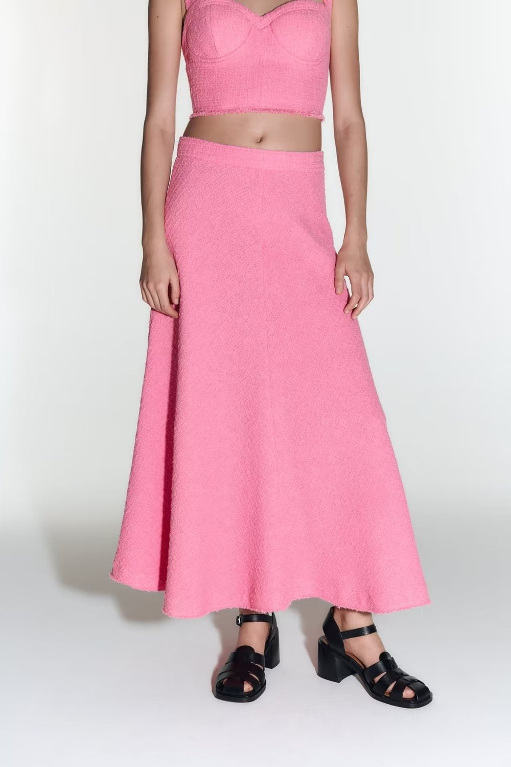 Summer High Waist Women Skirt Elegant Long Mid Length Skirt French Solid Skirt