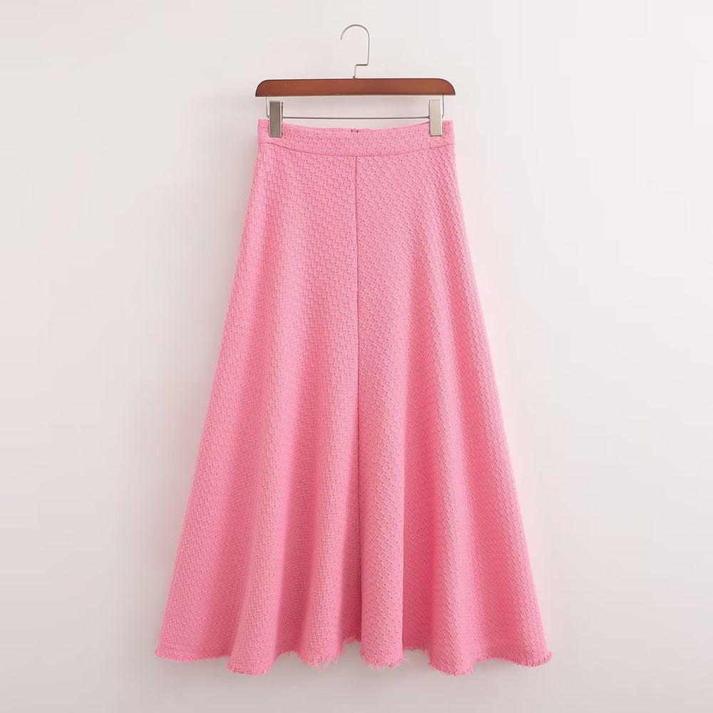 Summer High Waist Women Skirt Elegant Long Mid Length Skirt French Solid Skirt