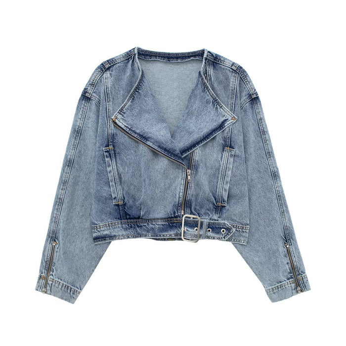 Summer Loose Slimming Collared Denim Wind Breaker Coat for Women