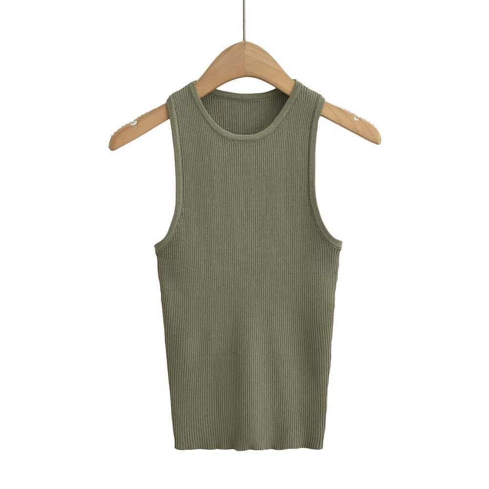 Summer Women Clothing Hanging Collar I Shaped Stretch Skinny Knit Sleeveless Vest