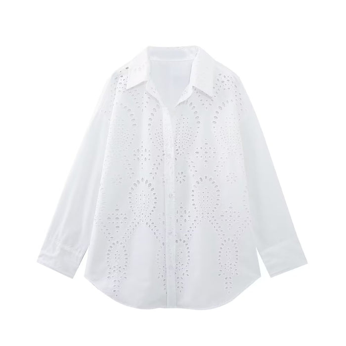 Summer Women Clothing Hollow Out Cutout Embroidered Shirt