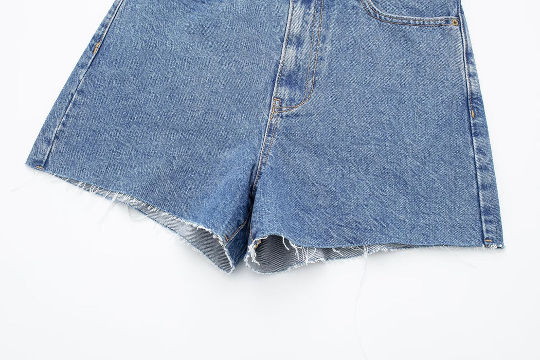 Retro High Waist Denim Shorts Niche Sexy Sexy Outer Wear Stretch Slim Fit All-Match Hem Frayed Pants