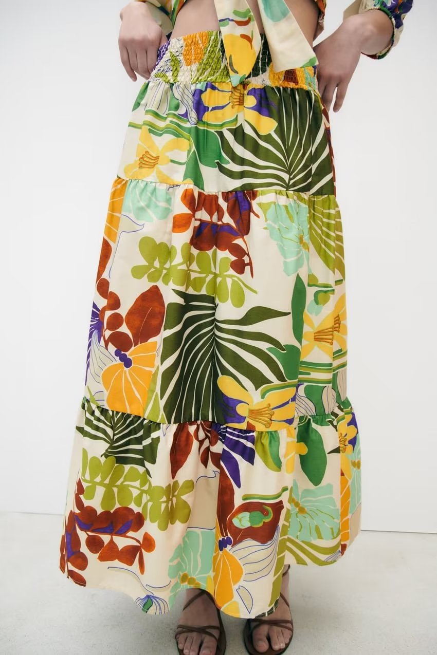 Women Tropical Printed Midi Skirt