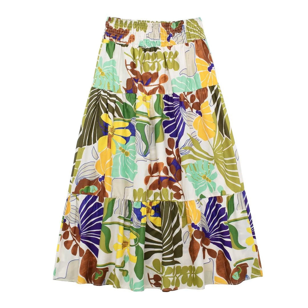 Women Tropical Printed Midi Skirt